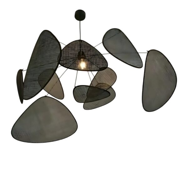 Lustre suspendu en rotin noir design moderne