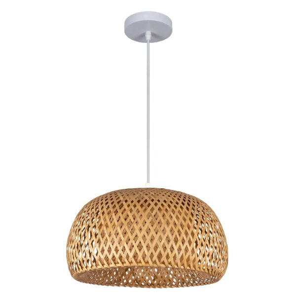 Abat-jour effet rotin chic et élégant en bois sur fond blanc