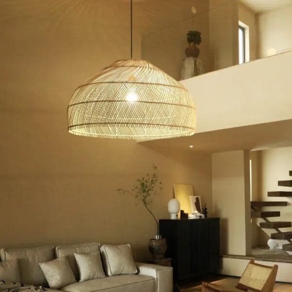 Abat-jour plafonnier rotin créatif au design moderne