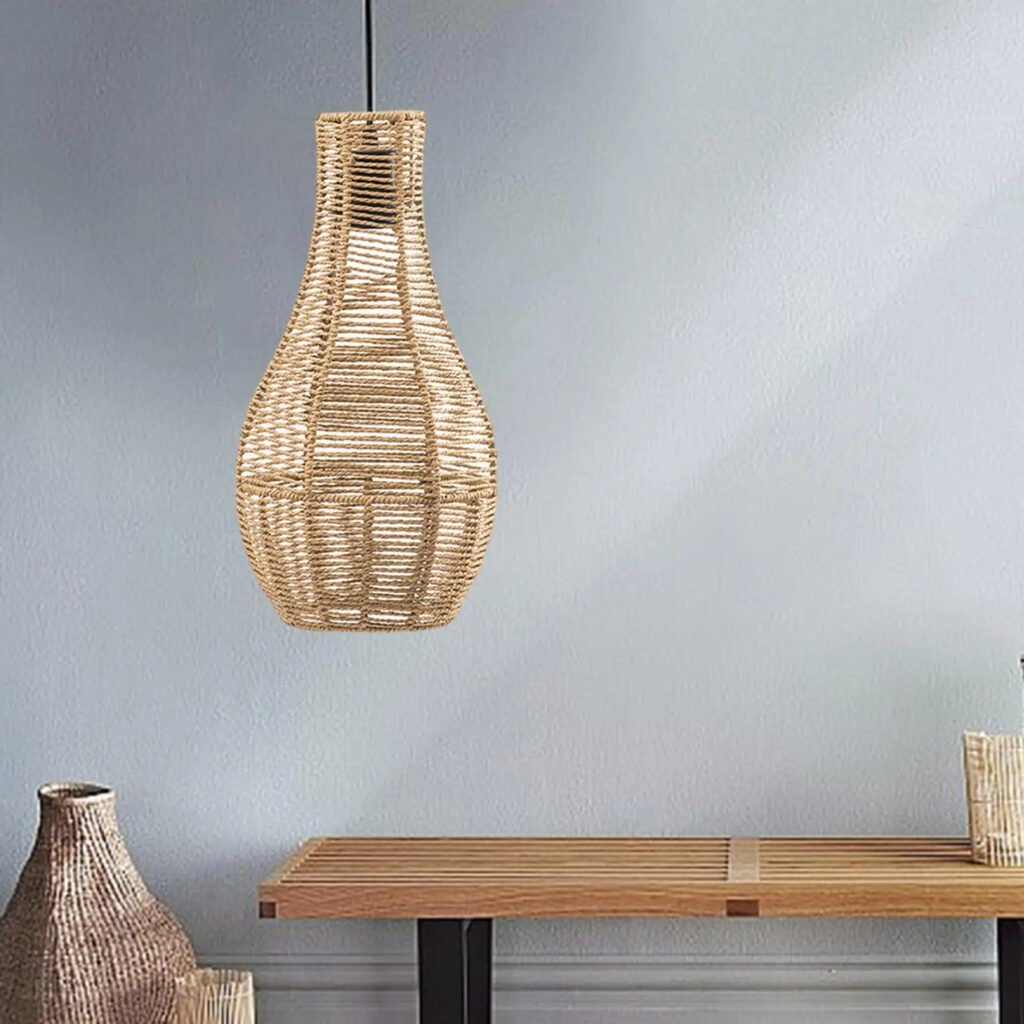 Abat-jour suspension effet rotin en forme de vase