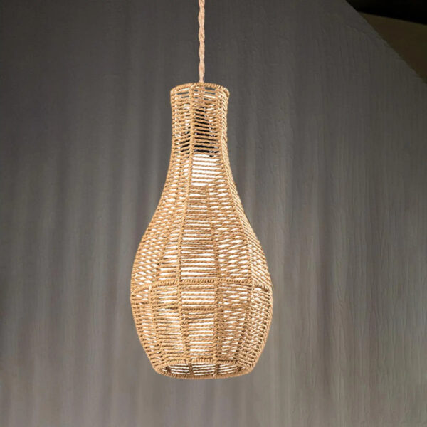 Abat-jour suspension effet rotin en forme de vase