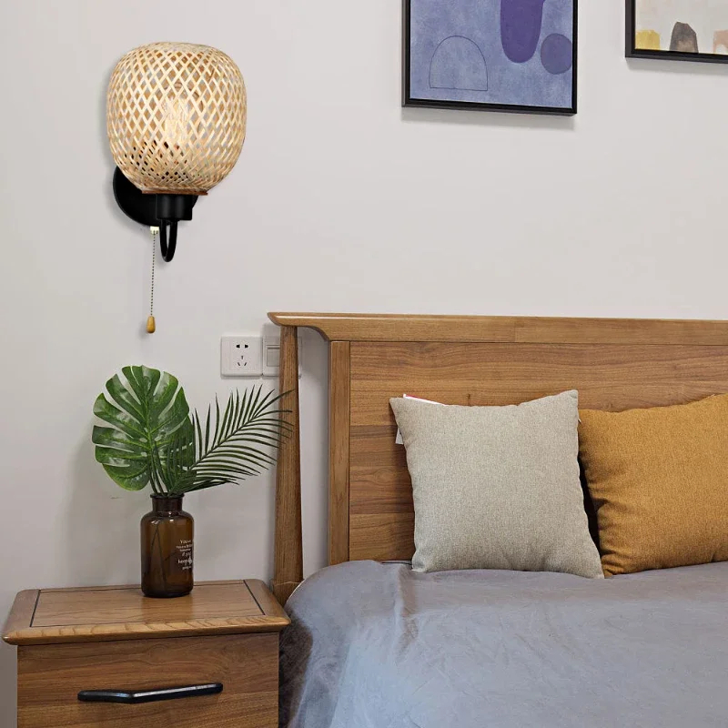 Abat jour mural et vintage en rotin pour lampe de chevet