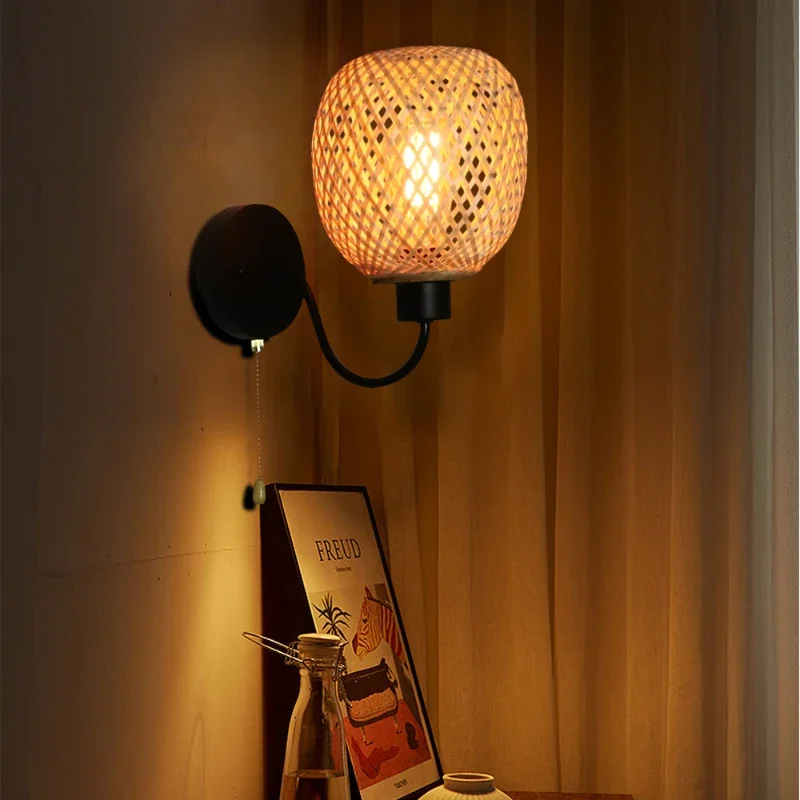 Abat jour mural et vintage en rotin pour lampe de chevet
