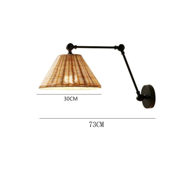 Applique murale effet rotin avec bras pliable et pivotant sur fond blanc