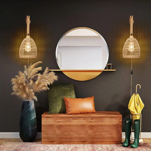 Applique murale rotin filaire avec interrupteur