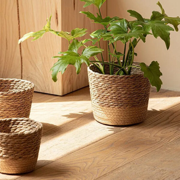 Cache pot circulaire en rotin
