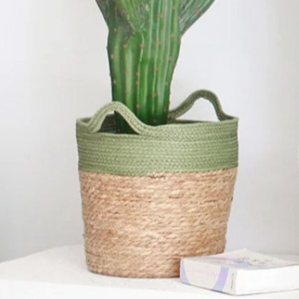 Cache pot rotin beige et vert