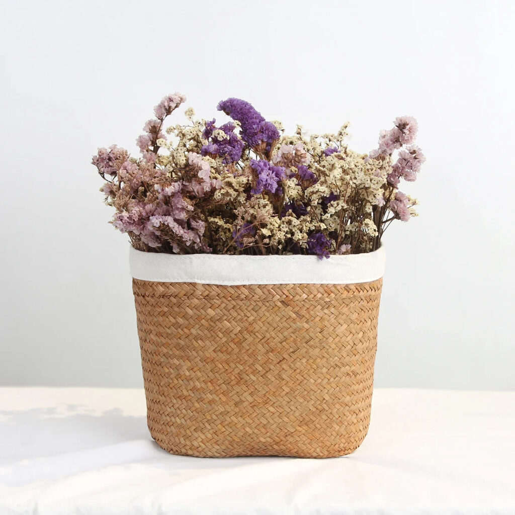 Cache pot en rotin et tissu