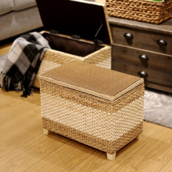 Coffre rectangulaire en rotin avec rangement