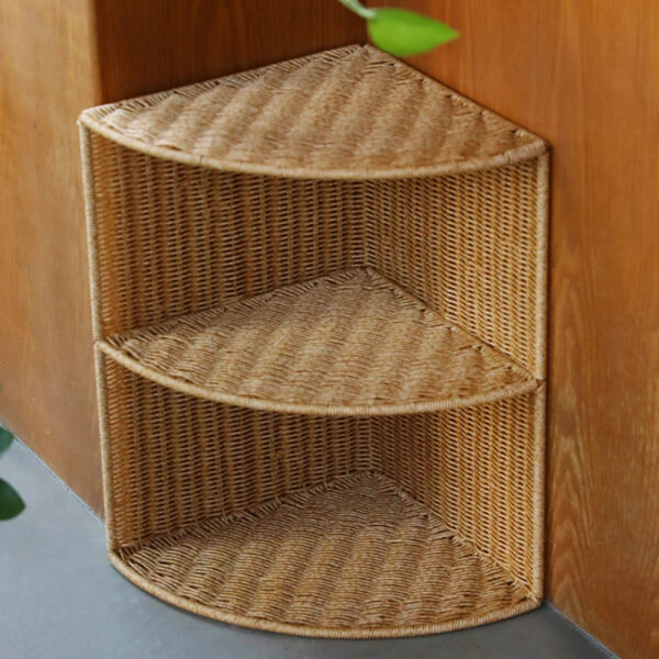 Etagère d'angle effet rotin en forme d'éventail