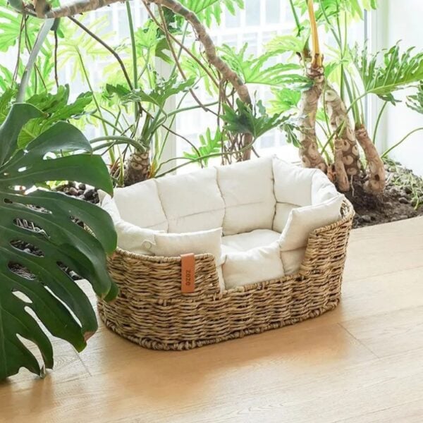 Grand panier chien rotin élégant et confortable