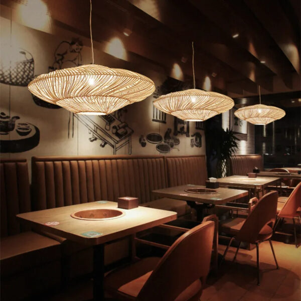 Grande suspension rotin vintage au style japonais