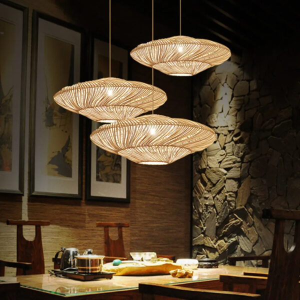 Grande suspension rotin vintage au style japonais