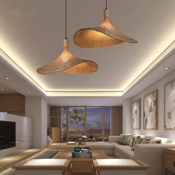 Gros lustre effet rotin au design vintage