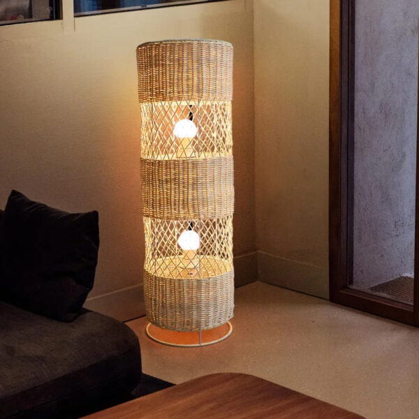 Lampadaire rotin circulaire de style japonais