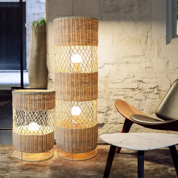Lampadaire rotin circulaire de style japonais