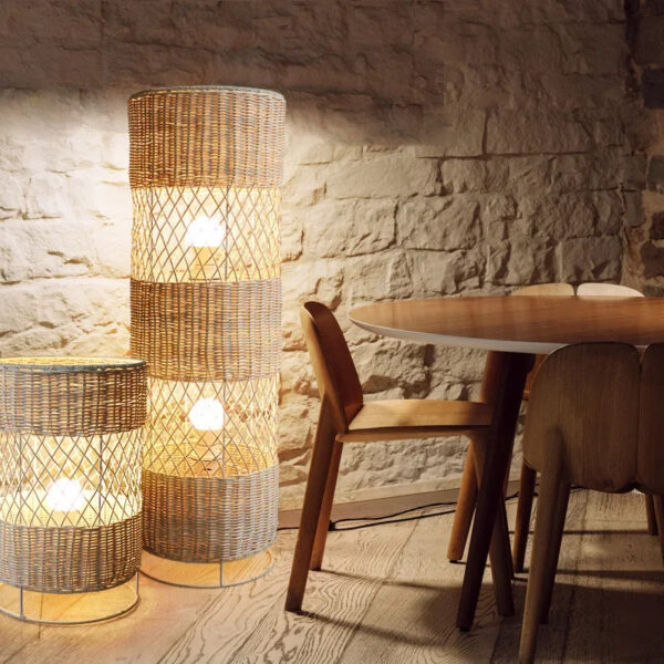 Lampadaire rotin circulaire de style japonais