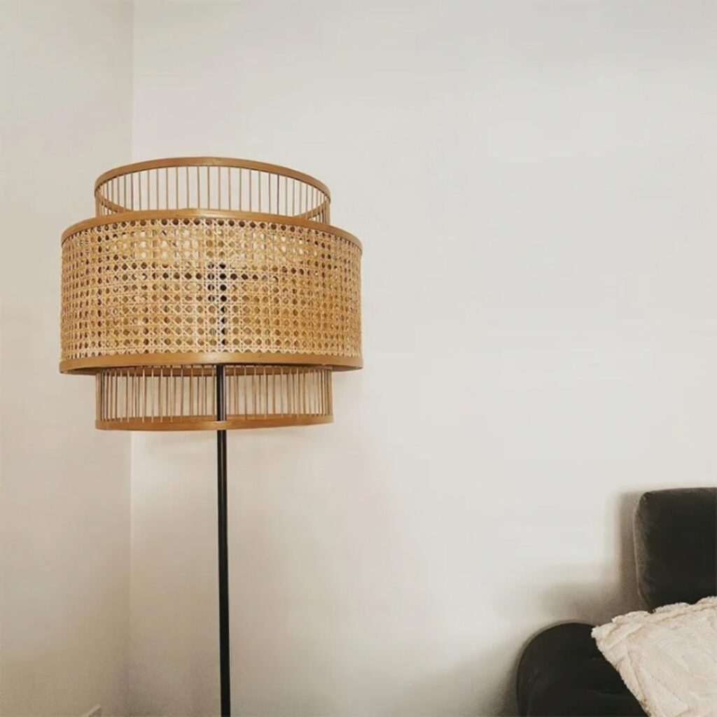 Lampadaire rotin vintage de style nordique