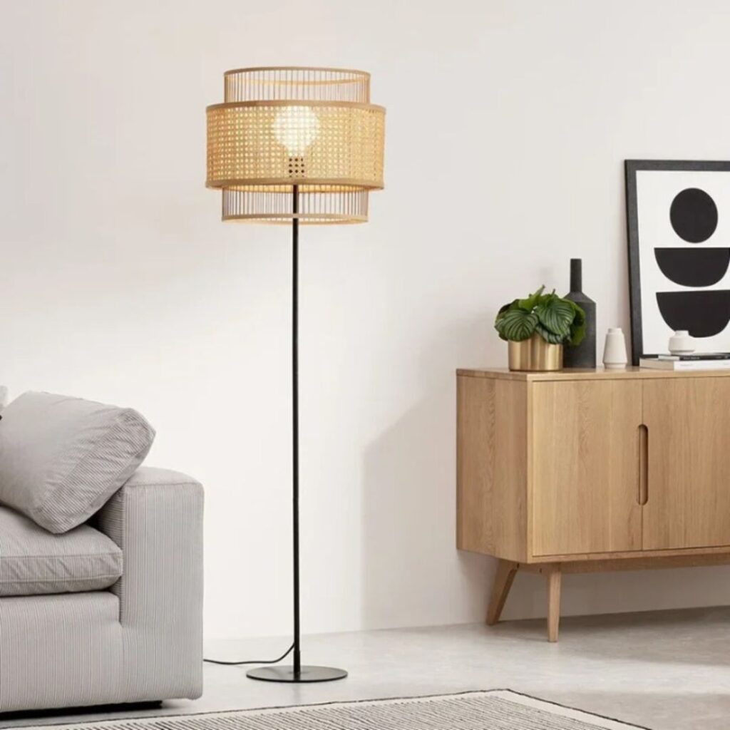 Lampadaire rotin vintage de style nordique