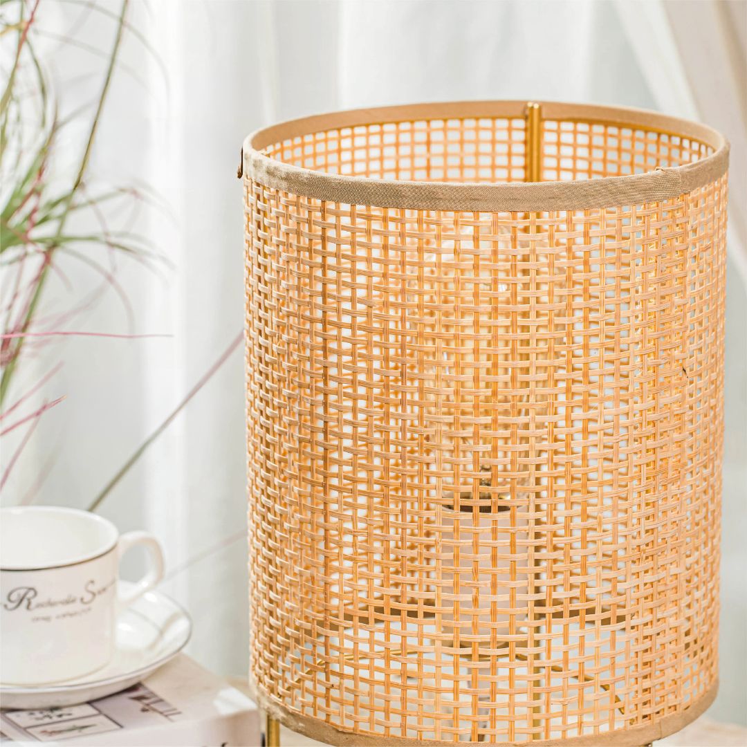 Lampe de chevet vintage en rotin et bambou