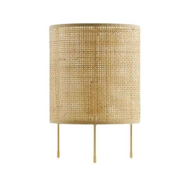 Lampe de chevet vintage en rotin et bambou sur fond blanc