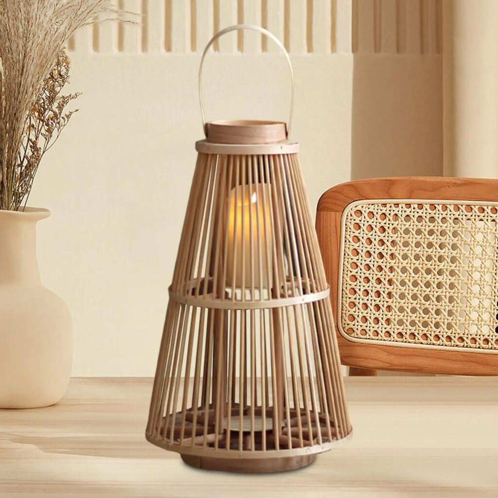 Lanterne effet rotin tissée main style bougeoir