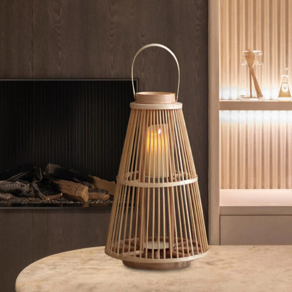 Lanterne effet rotin tissée main style bougeoir