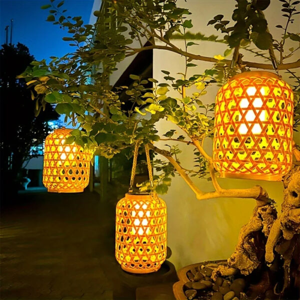 Lanterne style rotin solaire et design pour extérieur