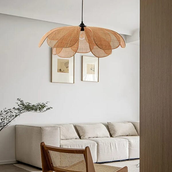 Luminaire fleur rotin élégante et décorative