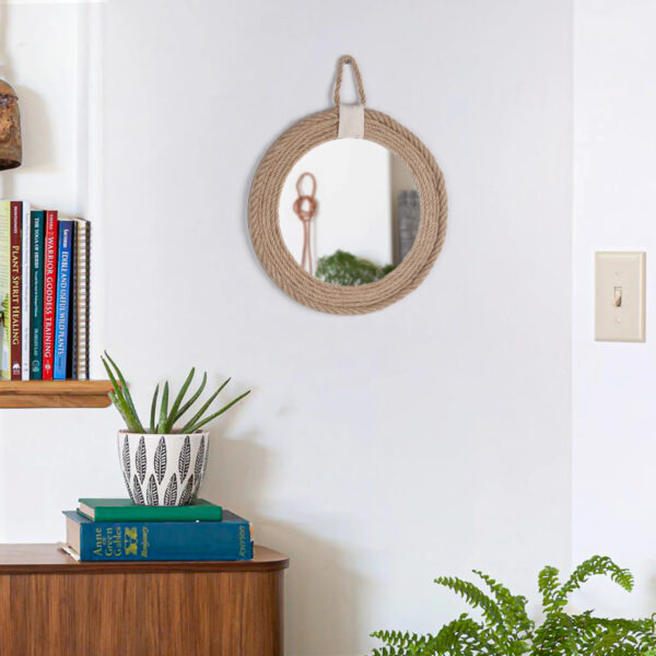 Miroir rond et élégant en rotin