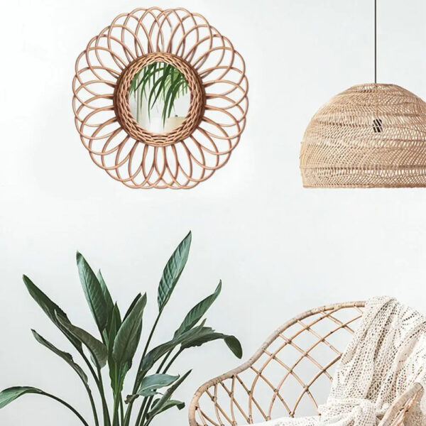 Miroir rond en rotin de style nordique