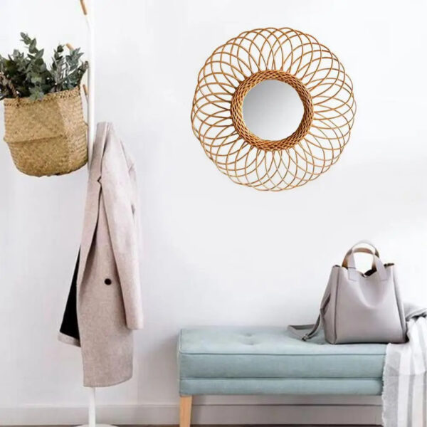 Miroir rond en rotin de style nordique