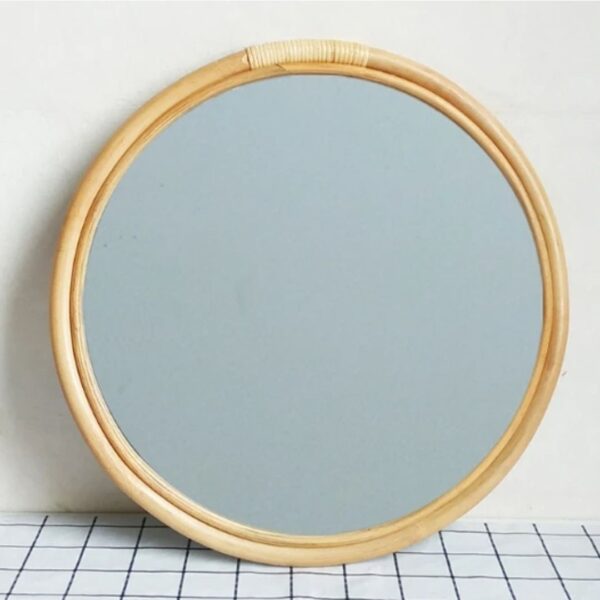 Miroir simple et rond en rotin