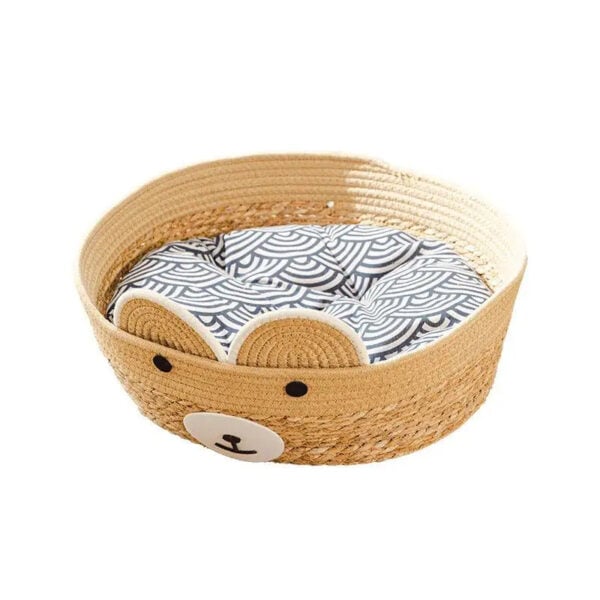 Panier chien rotin amusant et durable sur fond blanc