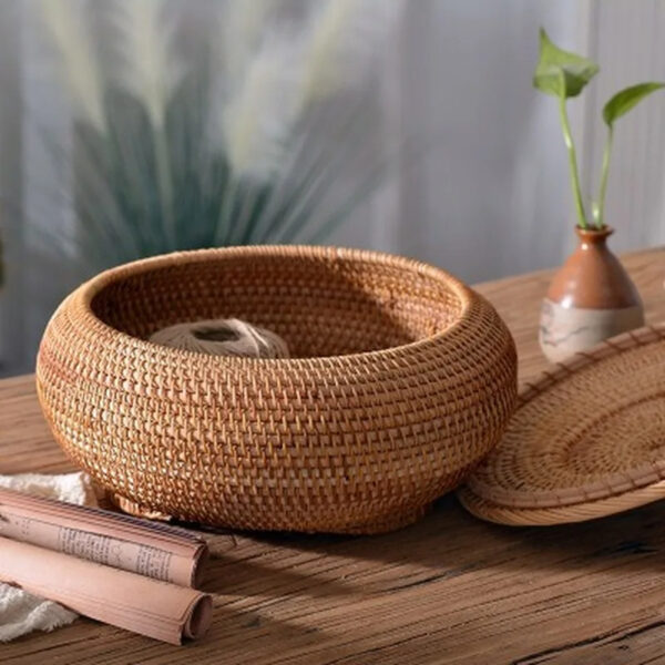 Panier effet rotin avec couvercle design et élégant