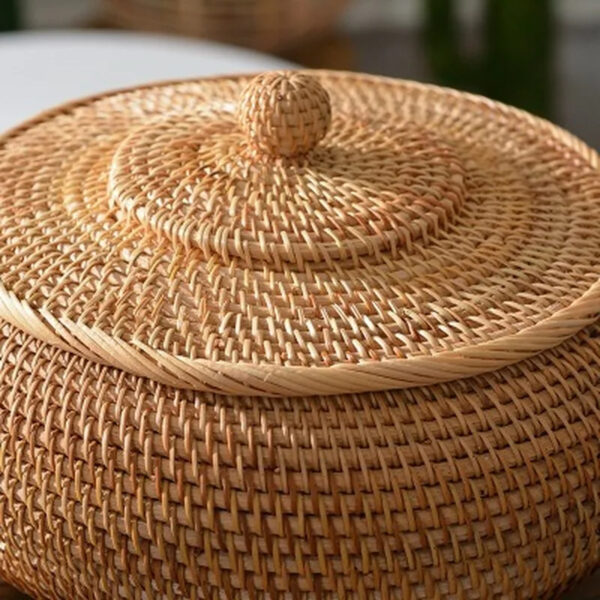 Panier effet rotin avec couvercle design et élégant