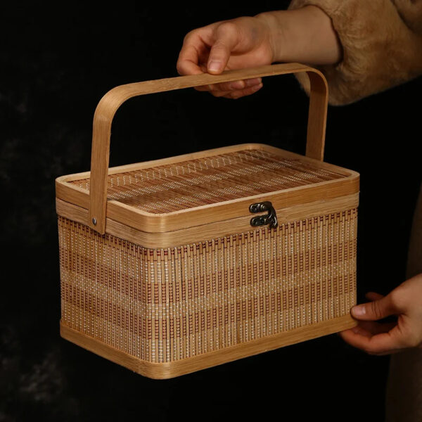 Panier effet rotin avec couvercle et poignée de transport