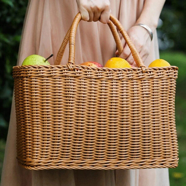 Panier effet rotin rectangulaire pour pique-nique