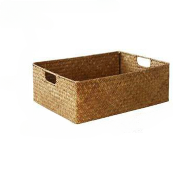 Panier rangement effet rotin avec deux poignées, sur un fond blanc.