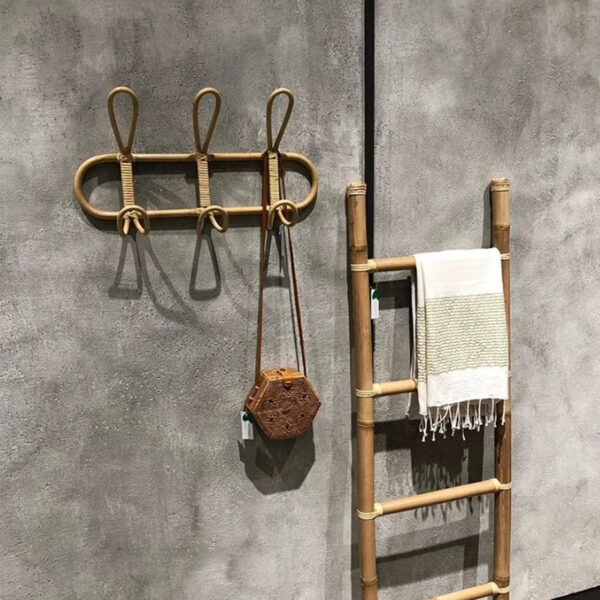 Porte manteau mural en rotin à 3 crochets