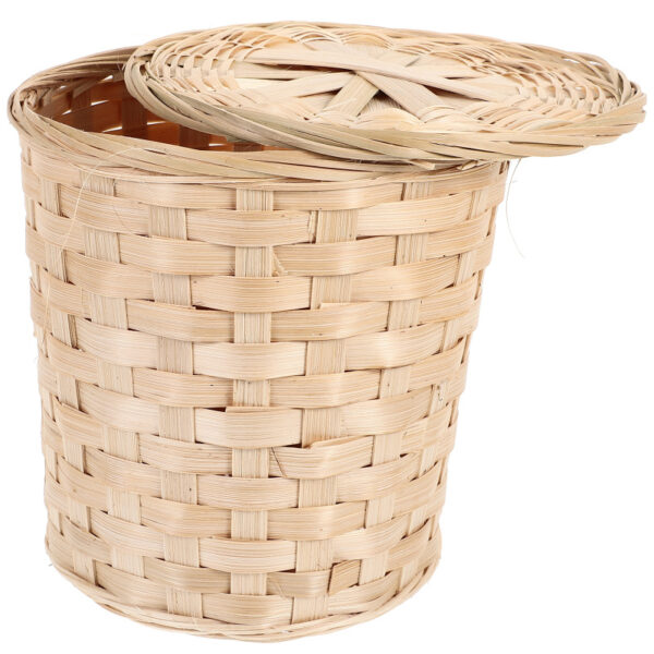 Poubelle ronde en rotin et bambou avec couvercle