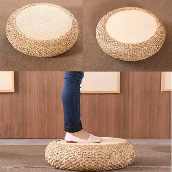 Pouf effet rotin rond style japonais