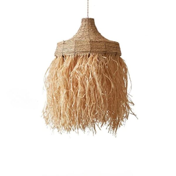 Suspension effet rotin élégante au style bohème sur fond blanc