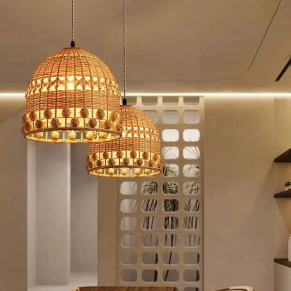 Suspension rotin chic et raffinée au design japonais