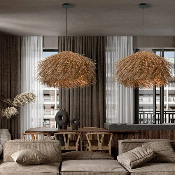 Suspension rotin vintage au design naturel