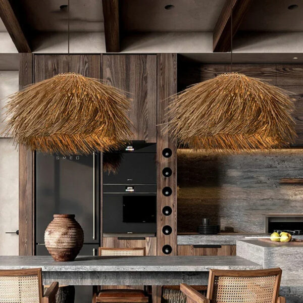 Suspension rotin vintage au design naturel