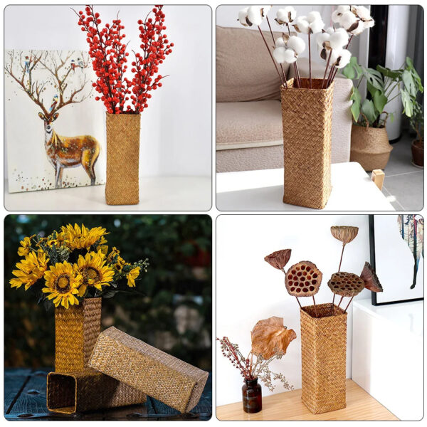 Vase en rotin haut et rectangulaire