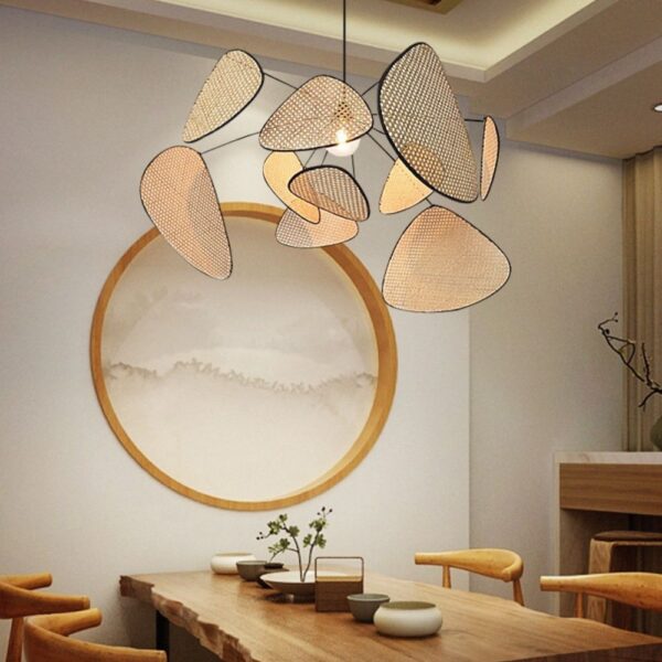 Suspension en rotin tressé beige au style japonais