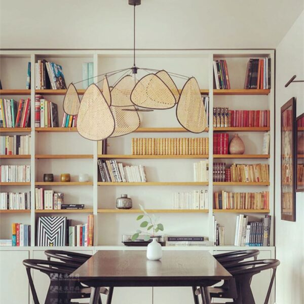 Suspension en rotin tressé beige au style japonais
